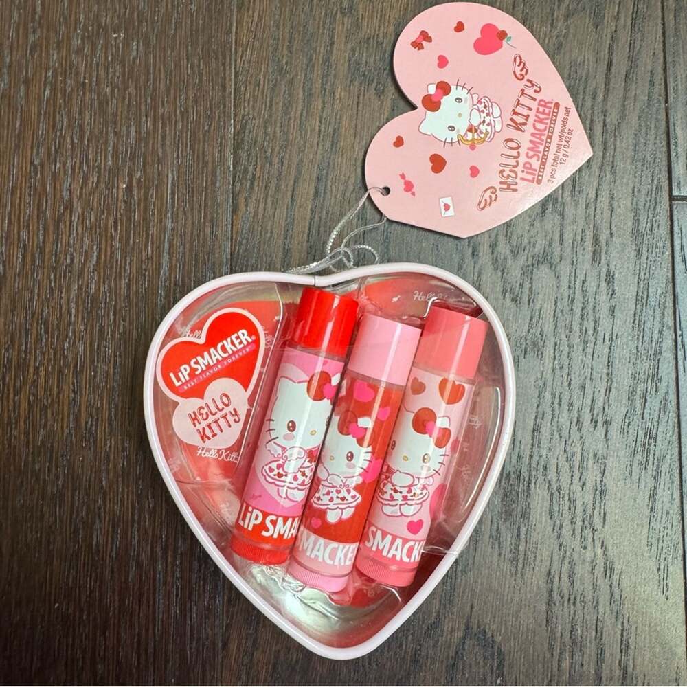 NWT - Hello Kitty Lip Smacker Heart Tin Lip Balm Trio